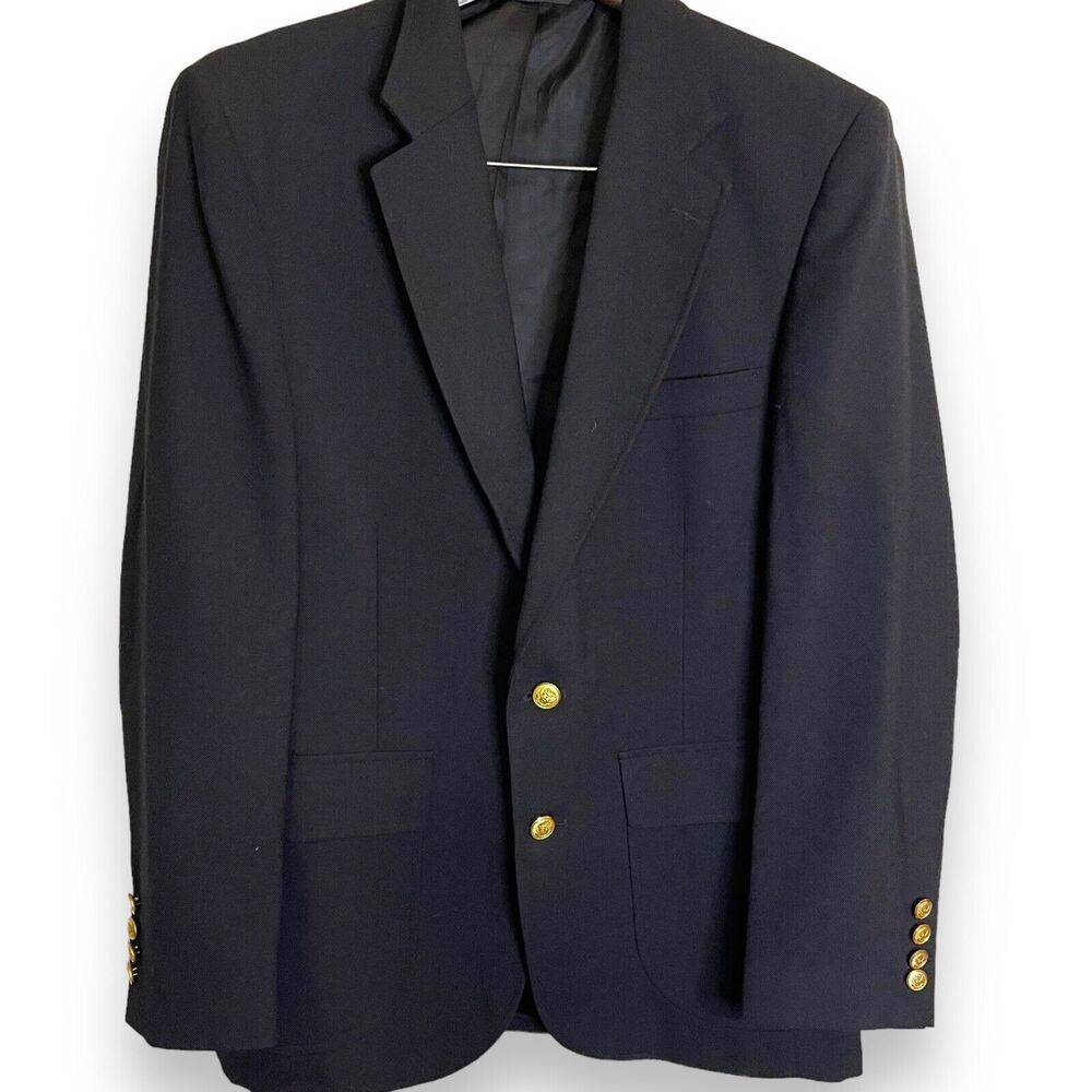 Andhurst Blazer Suit Jacket Mens 40 Black Gold Crest Buttons Pockets Sports Coat